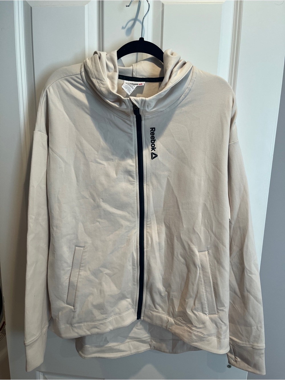 Reebok Spirit Women's Cream Full-Zip Performance Hoodie Jacket with Black Trim